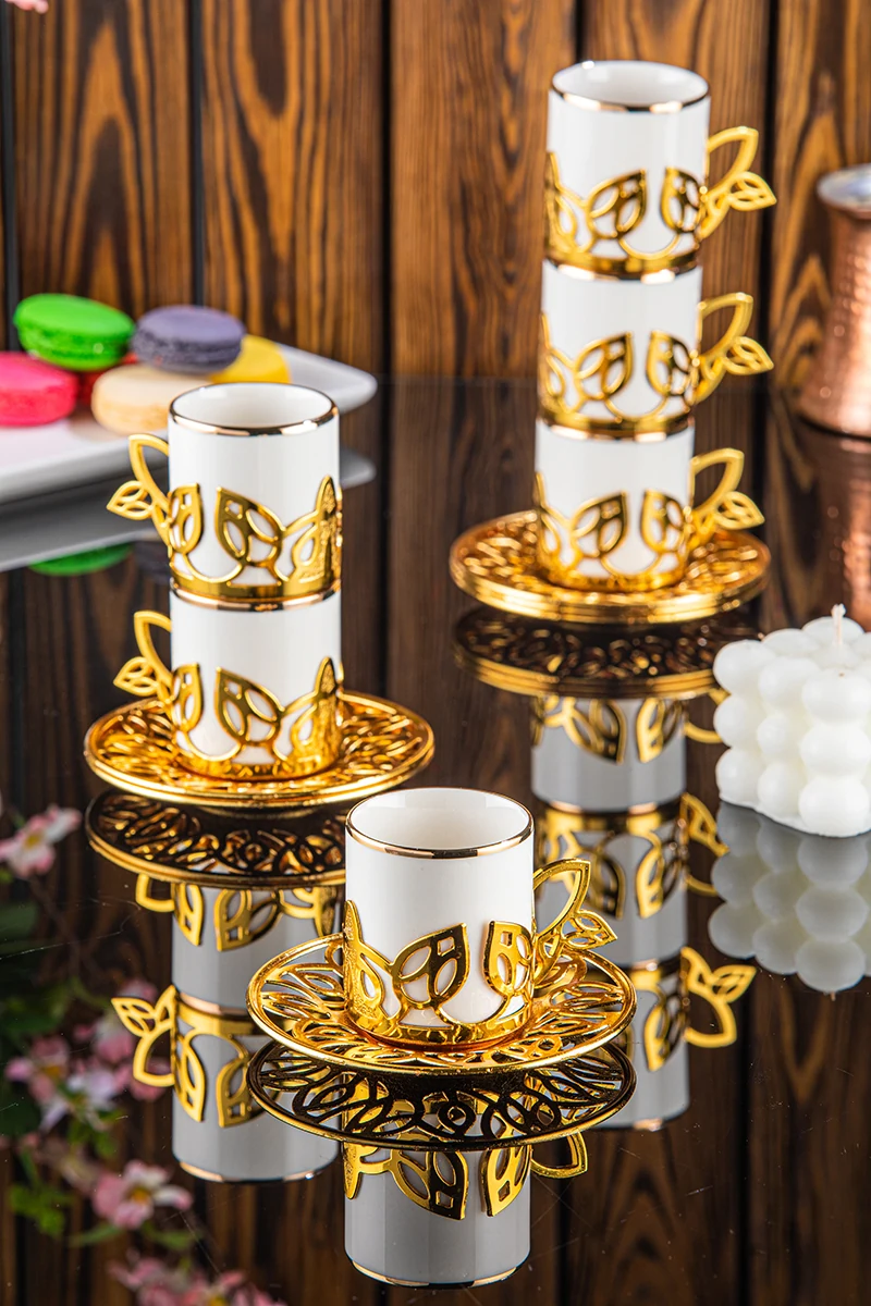 Fürug Kaffeetassen-Set für 6 Personen mit Muster und vergoldetem Rand, goldfarben